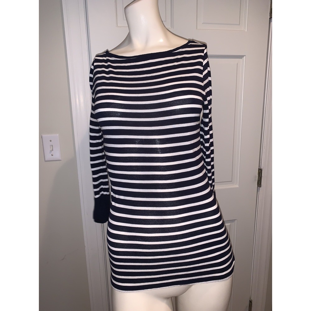 INC International Concepts navy/white Striped Pullover 34 Sleeve Top Small